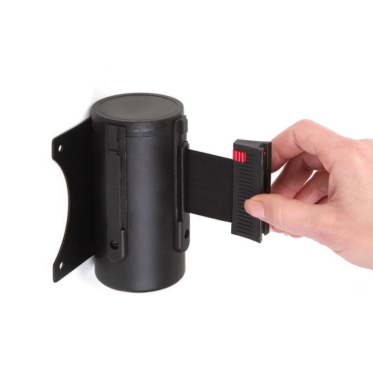 Głowica naścienna czarna z czarną taśmą zwijaną 270 cm J-EXTBE kasetka kaseta uchwyt ścienny ze zwijaną taśmą odgradzającą