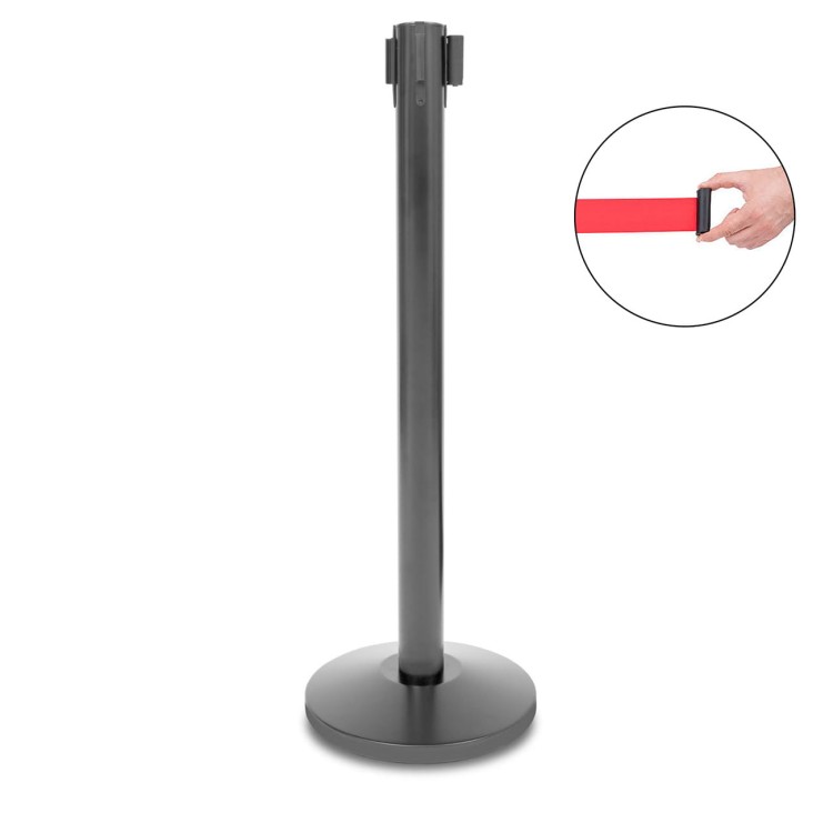 Słupek z taśmą zwijaną 235 cm P-EXTBE - Czarny - Słupek odgradzający hotelowy słupek z taśmą zwijaną do Hotelu do Restauracji do strefy VIP