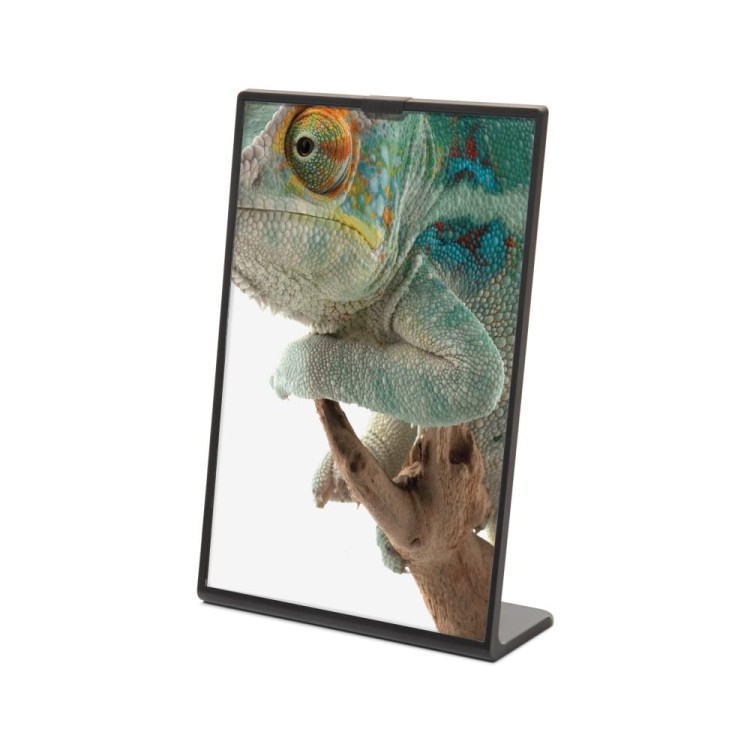 Stojak informacyjny na menu SCRITTO® A5 z podstawą L w kolorze czarnym przeglądarka ekspozytor do postawienia na stół stojak na menu na informację na ulotkę na plakat