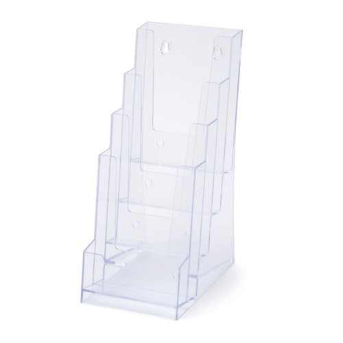 Stojak na ulotki SCRITTO® 4 x DL (1/3 A4) odlewany stojak kieszeń na ulotki prospekty do postawienia na stół ladę z możliwością powieszenia na ścianie