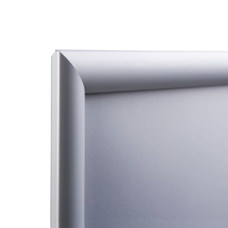 Ramka zatrzaskowa KRAST A2 (42,0 x 59,4 cm) aluminiowa srebrna z ostrym prostym narożnikiem i certyfikatem trudnopalności rama ramka plakatowa OWZ ścienna na plakat na zdjęcia profil 25 mm