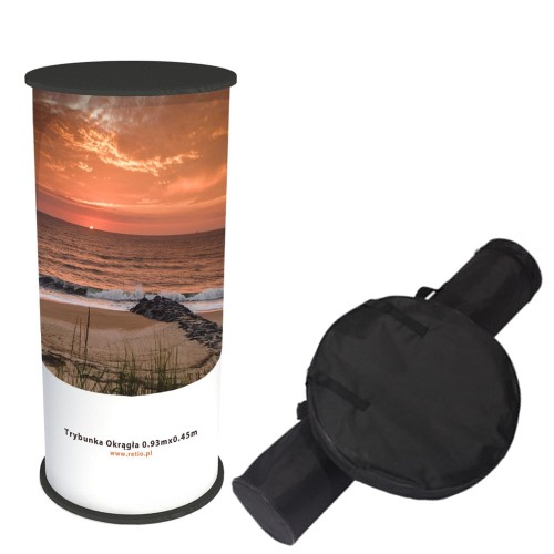 Trybunka reklamowa okrągła BASIC z wydrukiem grafiki i torbami transportowymi