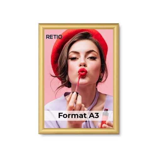 Ramka zatrzaskowa KRAST A3 (29,7 x 42,0 cm) aluminiowa złota z ostrym prostym narożnikiem rama ramka plakatowa OWZ ścienna na plakat na zdjęcia profil 25 mm