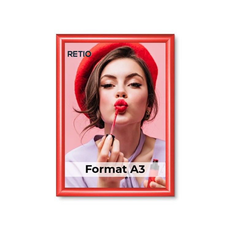 Ramka zatrzaskowa KRAST A3 (29,7 x 42,0 cm) aluminiowa czerwona z ostrym prostym narożnikiem rama ramka plakatowa OWZ ścienna na plakat na zdjęcia profil 25 mm