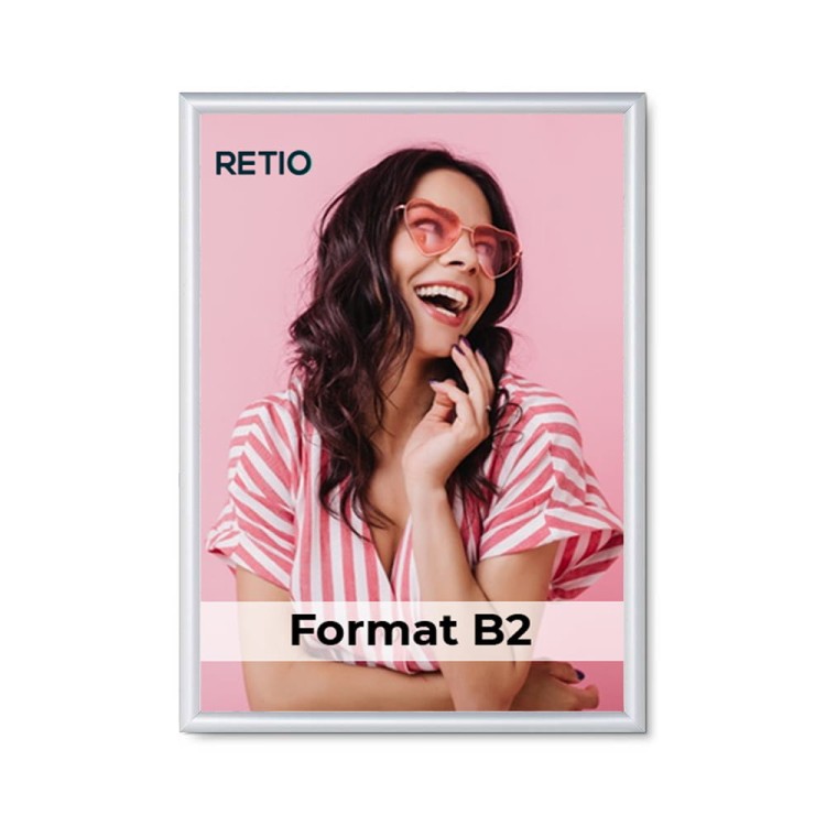 Ramka zatrzaskowa KRAST B2 (50,0 x 70,0 cm) aluminiowa srebrna z ostrym prostym narożnikiem rama ramka plakatowa OWZ ścienna na plakat na zdjęcia profil 25 mm