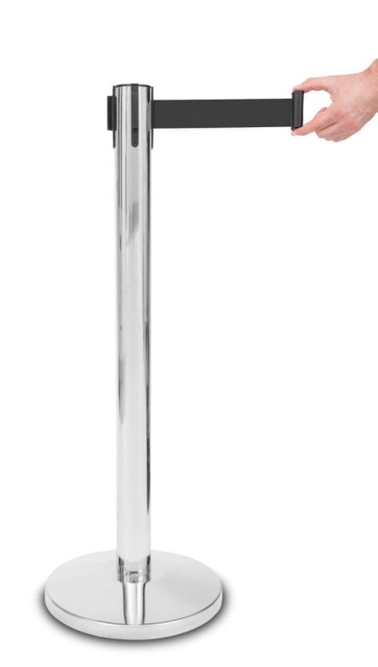 Słupek z taśmą zwijaną 235 cm P-EXTBE - Chromowany - Słupek odgradzający hotelowy słupek z taśmą zwijaną do Hotelu do Restauracji do strefy VIP