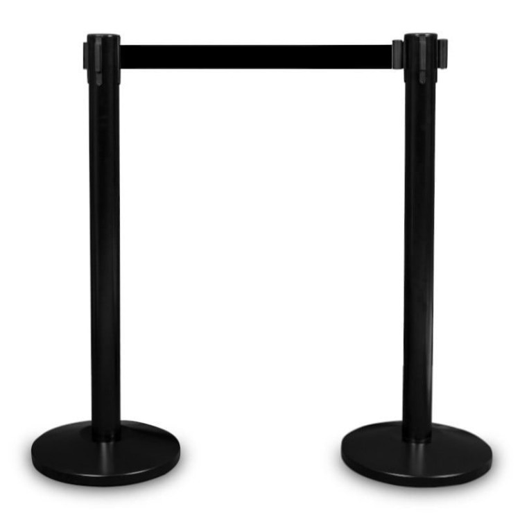 Słupek z taśmą zwijaną 235 cm P-EXTBE - Czarny - Słupek odgradzający hotelowy słupek z taśmą zwijaną do Hotelu do Restauracji do strefy VIP