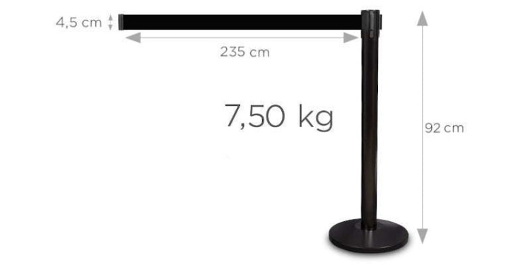 Słupek z taśmą zwijaną 235 cm P-EXTBE - Czarny - Słupek odgradzający hotelowy słupek z taśmą zwijaną do Hotelu do Restauracji do strefy VIP