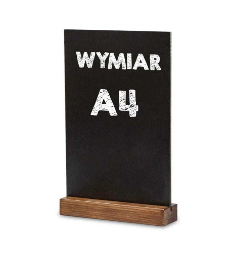 Stojak kredowy A4 na ladę BRICK drewniana biurkowa tablica kredowa z czarną powierzchnią do pisania markerami kredowymi - wizualizacja z wymiarem