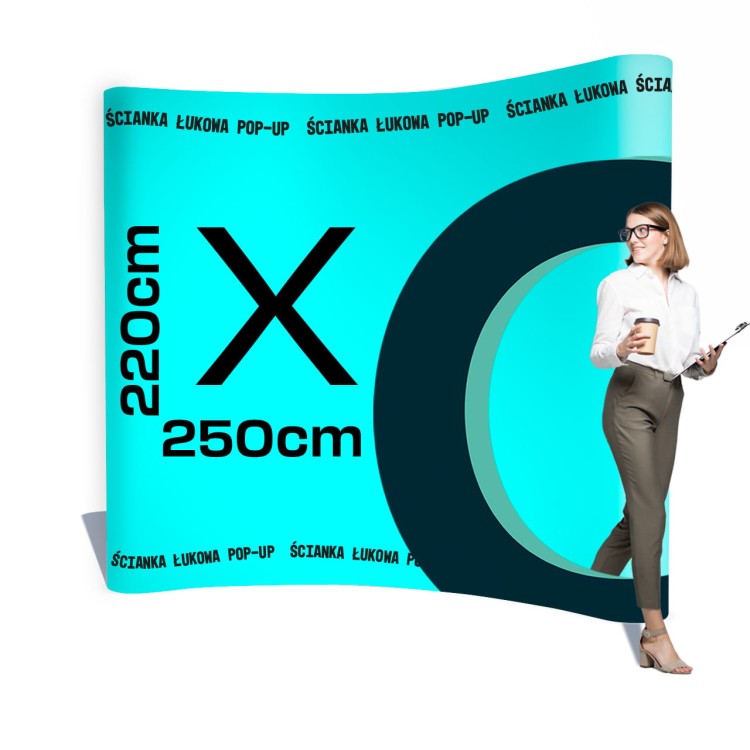 Ścianka reklamowa premium Pop-Up łukowa 2,5 x 2,2 m z wydrukiem jednostronnym