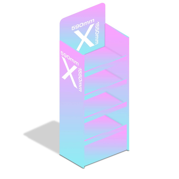 Tekturowy ekspozytor/stand reklamowy wolnostojący z półkami - nadruk indywidualny