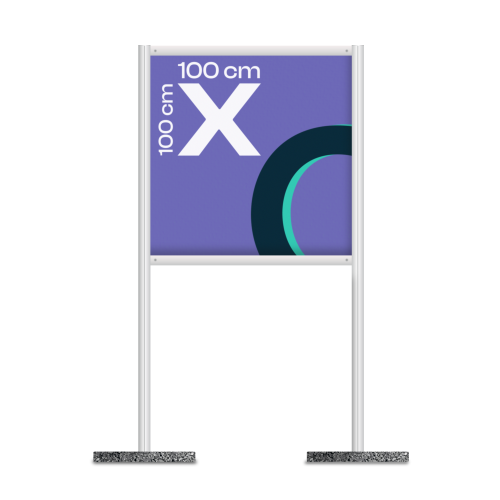 Stojak Zewnętrzny 2m do wystaw plenerowych na betonowych podstawach z nadrukiem