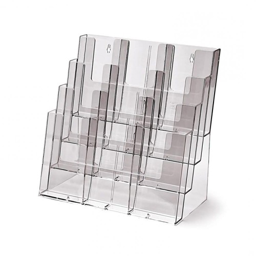 Stojak na ulotki Taymar® 4xA4 odlewany stojak kieszeń na ulotki prospekty do postawienia na stół ladę z możliwością powieszenia na ścianie