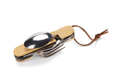 Sztućce turystyczne KENTI beżowy (naturalny) z logo