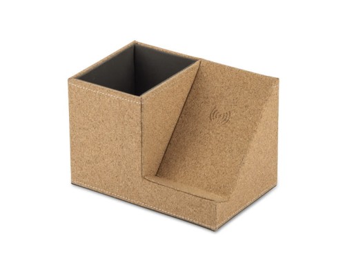 Organizer z ładowarką indukcyjną COVBI beżowy (naturalny) z logo