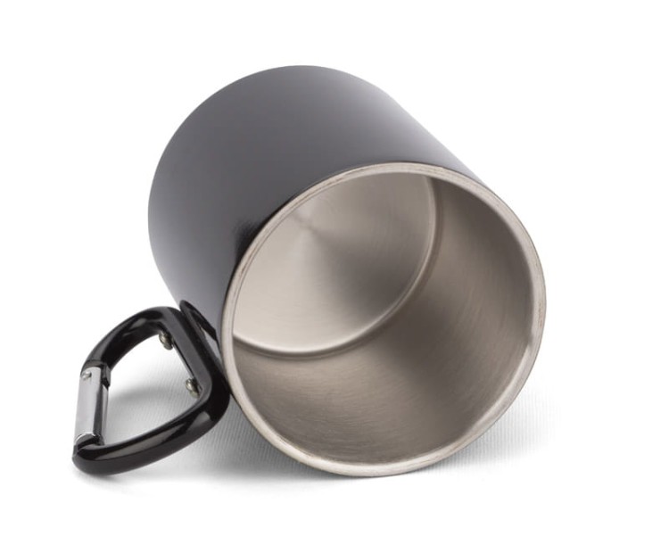 Kubek z karabińczykiem CAMP 250 ml czarny z logo