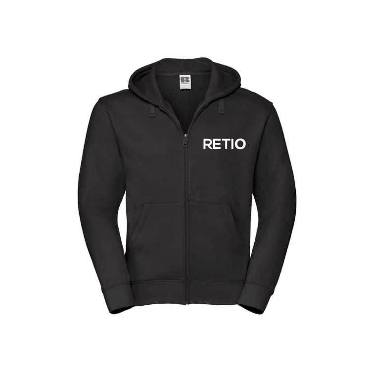 Bluza czarna z nadrukiem logo, personalizowana reklamowa bluza Russell rozpinana