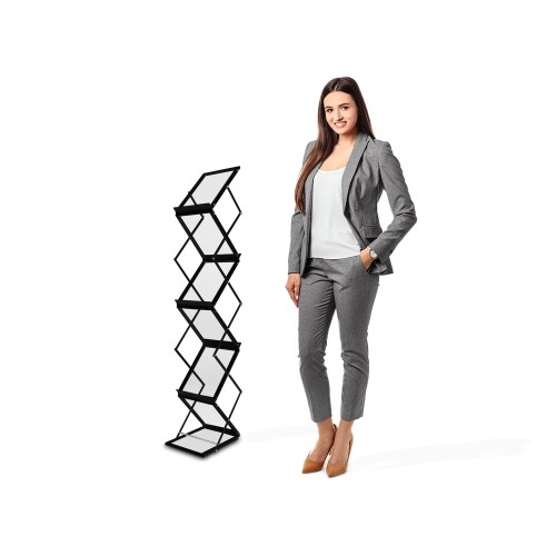 Rozkładany stojak na ulotki 6xA4 AKRYL z walizą - czarny