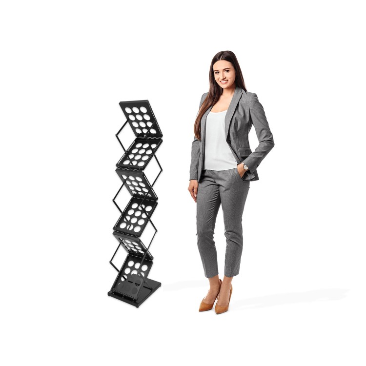 Dwustronny rozkładany stojak na ulotki TALLNECK 6xA4 z torbą - czarny