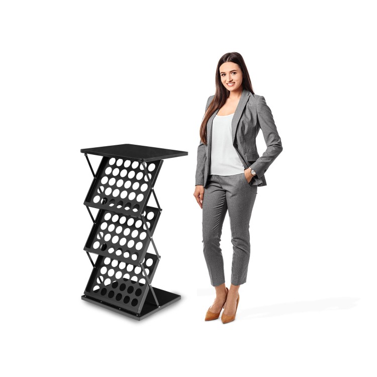 Stojak informacyjny 3xA3 z blatem i kieszeniami na ulotki w formacie A3 (420x297 mm) - czarny