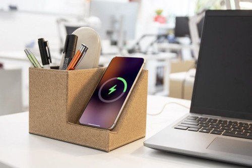 Organizer z ładowarką indukcyjną COVBI beżowy (naturalny) z logo