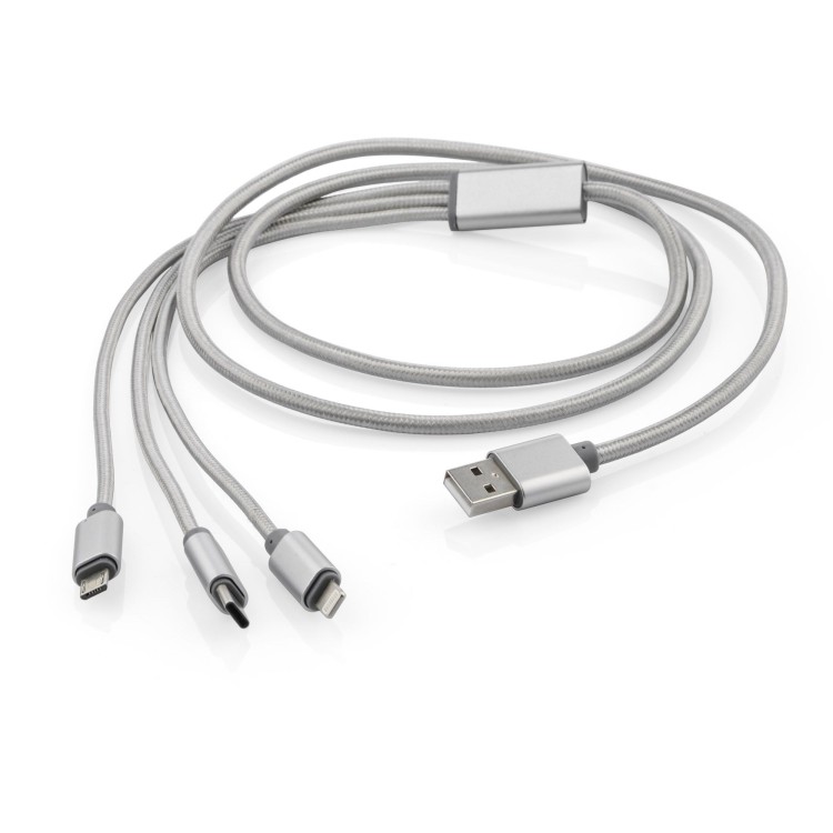 Kabel USB 3 w 1 TALA srebrny z logo