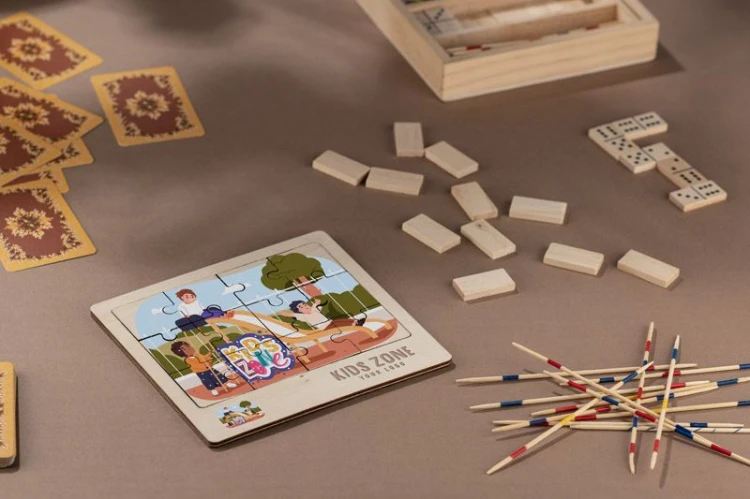 Puzzle drewniane WOODSY beżowy (naturalny) z logo