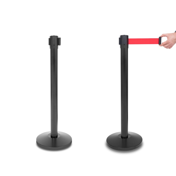 Słupek z taśmą zwijaną 235 cm P-EXTBE - Czarny - Słupek odgradzający hotelowy słupek z taśmą zwijaną do Hotelu do Restauracji do strefy VIP