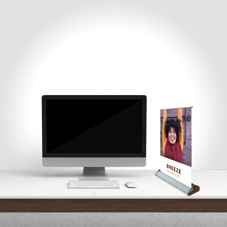 Rollup biurkowy Breeze A3 stojak reklamowy na biurko rozwijany z wydrukiem