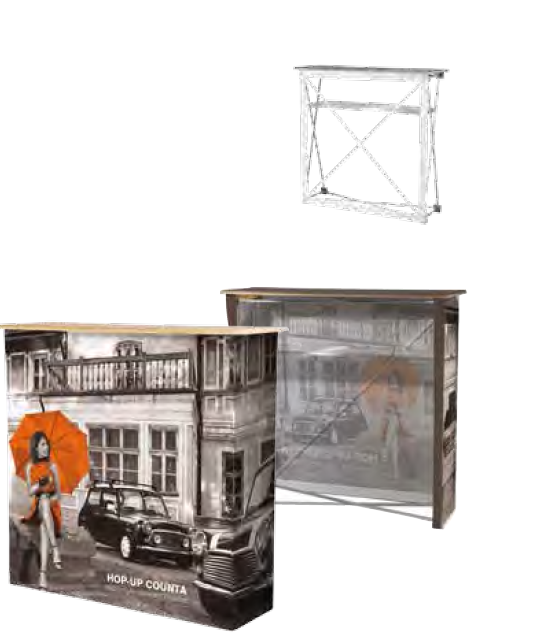 Lada informacyjna Hop-Up Counta Lada prezentacyjna lada do recepcji recepcyjna restauracyjna lada hotelowa degustacyjna - front, tył, stelaż